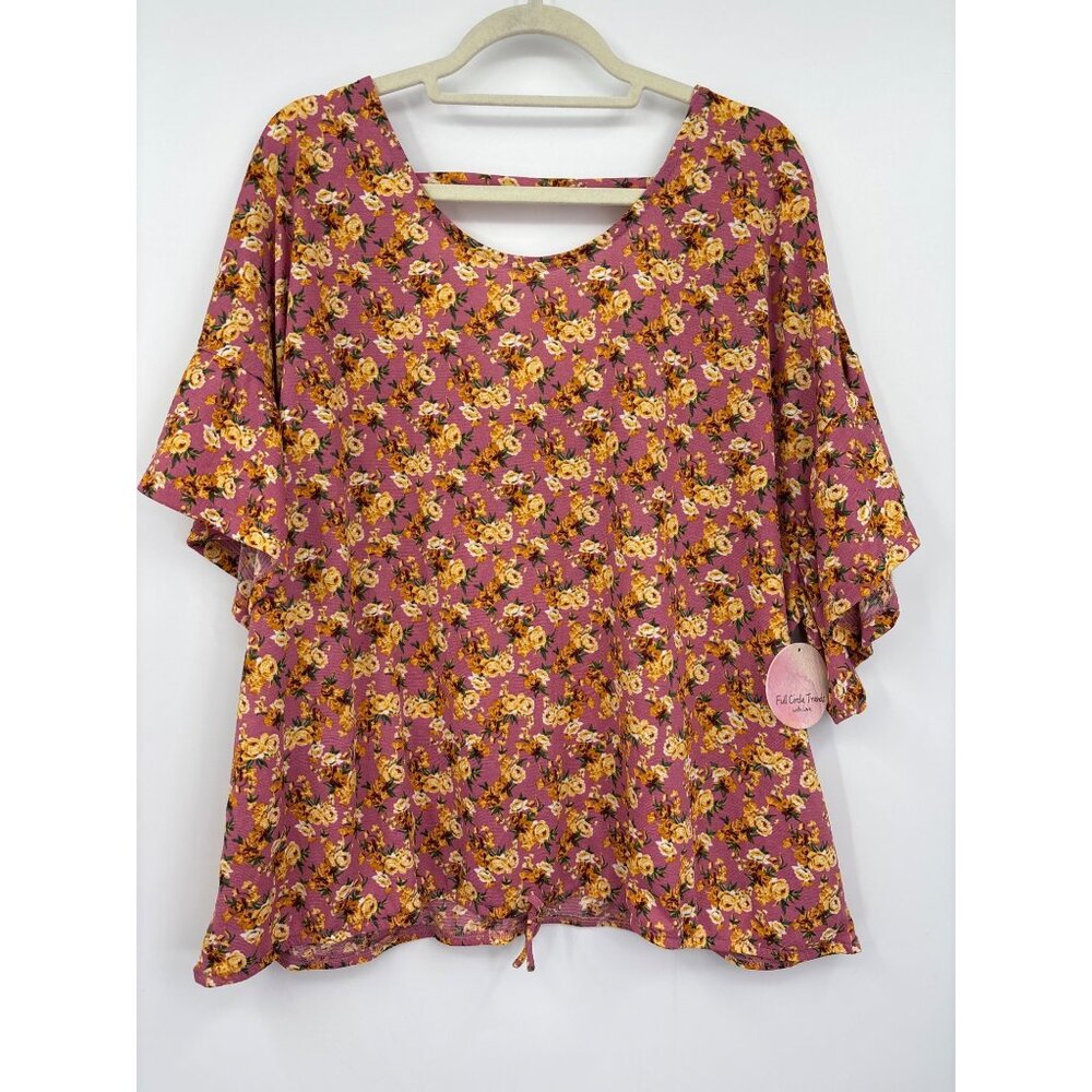 Full Circle Trends Floral Stretch Blouse Top Pink 3X NEW